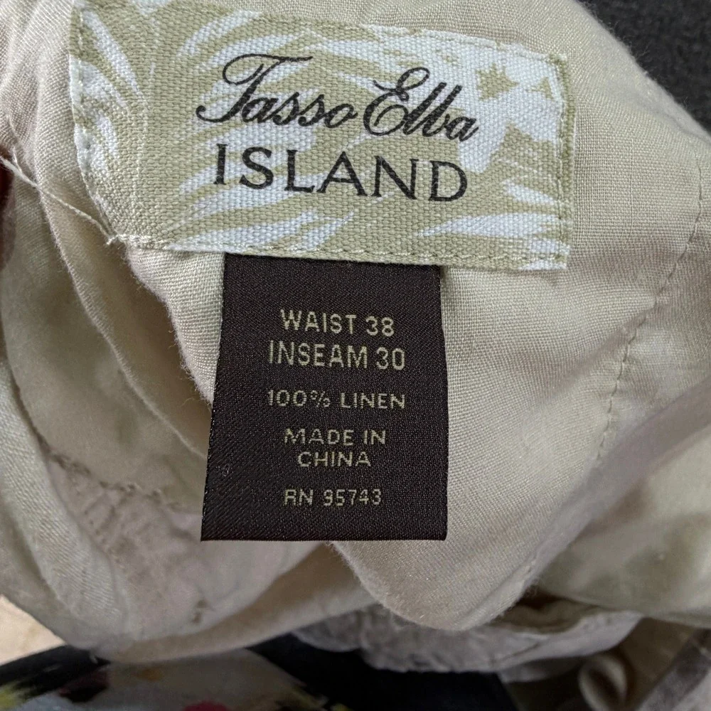 Tasso Elba Linen Pants Mens 38x30 Island Beige Relaxed Drawstring EUC